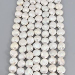 Chaînes 14mm gâteau rond collier bricolage en gros 5 brins/paquet blanc naturel culture d'eau douce perles bouton pièce ABG17