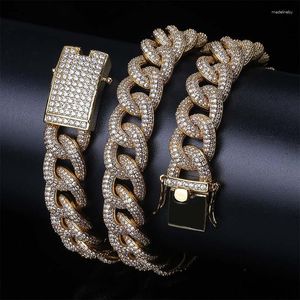 Cadenas de 15 mm de ancho Hip Hop CZ Zircon pavimentado Bling Iced Out Round Cuban Curb Miami Link Chain Collares para hombres Rapper Jewelry