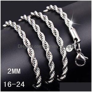 Chaînes 16-30 pouces 2mm 925 Sterling Sier Twisted Corde Chaîne Collier Pour Femmes Hommes Mode Bijoux De Bricolage En BK Drop Livraison Bijoux Nec Dhxhd