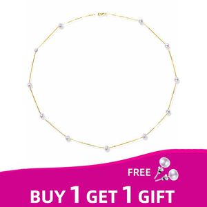 Chaînes en or jaune 18 carats collier de perles d'eau douce naturelles bijoux fins cadeau de mariage mariée XFX233Chains