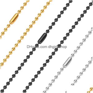 Chaînes 2.4mm perles chaînes à billes colliers ne se fanent pas en acier inoxydable femmes mode hommes hip hop bijoux 24 pouces sier noir plaqué or 18 carats dhf3z