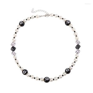 Chaînes 2023 mode perles noires numéro 8 dés chanceux collier ras du cou pour femmes femme luxe perles simulées colliers bijoux cadeau