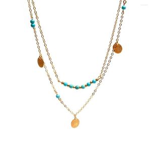Chaînes 2023 Multilayer Harmmed Disc Round Stone Beads Pendant Necklace For Women