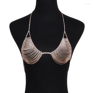 Chaînes 2023 strass sangle collier chaîne été bijoux corps cristal soutien-gorge poitrine Bralette harnais Bikini haut couverture Sexy