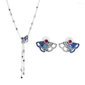 Chaînes 2023 Silver Chine Vente exclusive de Blue Fan Style exagéré Grand collier de boucle d'oreille adapté aux bijoux de bricolage