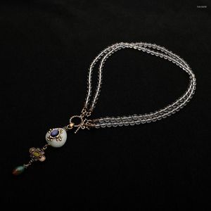 Chaînes 2023 série Vintage chaîne de perles de verre Transparent pendentif en pierre naturelle blanche exquis collier européen et américain