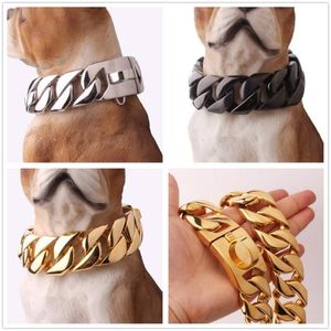 Cadenas 24/30 mm de ancho, fuerte, pesado, acero inoxidable, color plateado, dorado, negro, cadena cubana para perro, collar, gargantilla, longitud personalizada, 18 