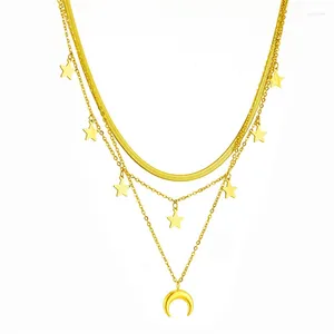 Cadenas 316L Acero inoxidable Cadena de triple capa Estrella Luna Brillante Colgante Collar Accesorios para mujeres