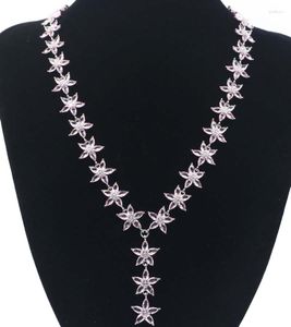 Chaînes 39x13mm Recommande fortement 30.8g Rose Morganite Violet Spinelle CZ Collier en argent pour femme 18-19 pouces