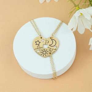 Chaînes 3 pièces/ensemble soleil lune étoile mode couture collier pour femmes en alliage de Zinc couleur or pendentif vacances cadeau bijoux goutte