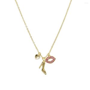 Chaînes 41 5cm chaîne collier pour femmes coeur pendentif amoureux talons hauts couleur or bijoux de fiançailles