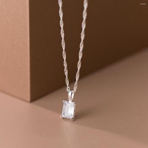 Chaînes 46cm Femelle Argent 925 Collier Minimaliste Mode Carré Zircon Pendentif Pour Femmes Bijoux Girt Filles