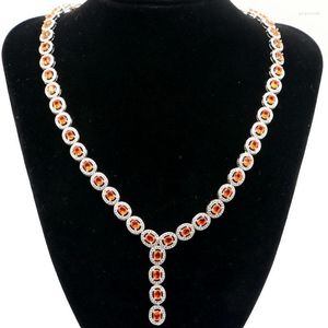 Chaînes 47x18mm Magnifique Big Heavy 38g Orange Spessartine Grenat Vert Améthyste CZ Dames Rencontres Collier en Argent 18-19