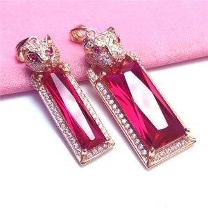 Chaînes 585 or violet cristal rubis tête de léopard pendentif collier 14k Rose charme Hip-hop Style bijoux pour hommes et femmes