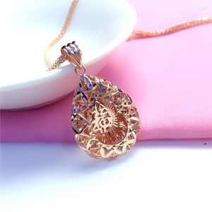 Chaînes 585 or violet géométrique goutte d'eau mot de bénédiction collier pour femme14K Rose lumière luxe dans les bijoux d'art de Style chinois