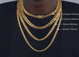 Chaines 6 mm8 mm10 mm12 mm Hiphop 18K Gold plaqué Miami Cuban Link Collier en acier inoxydable Collier pour hommes femmes bijoux 1759065