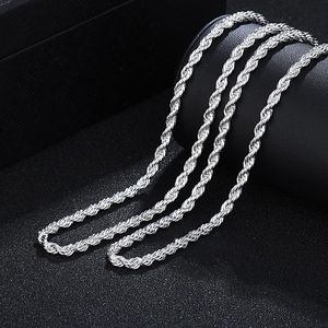 Chaînes 925 argent Sterling 16/18/20/22/24 pouces 4mm corde torsadée chaîne collier pour femmes homme mode mariage breloque bijoux