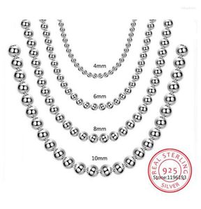 Ketten 925 Sterling Silber 4 MM/6 MM/8 MM/10 MM Glatte Perlen Kugelkette Halskette Für Frauen Männer Modeschmuck Geschenke