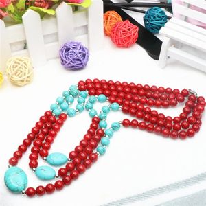 Chaînes Arrivée De Mode Haut De Gamme Charmes De Corail Rouge Calaite Pierre À La Mode 8mm Perles Diy Collier Semi-précieux Faisant 18 Pouces BV113