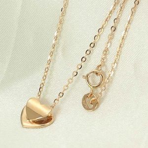 Cadenas Au750 Pure 18K Rose Gold Lucky Heart con O Chain Link Collar Mujer Regalo 1.7-2.1g