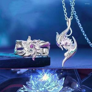 Cadenas de batalla a través del cielo peleas romper esfera Xiao Yan Lotus anillo colgante collar plateado Anime Cos joyería regalo