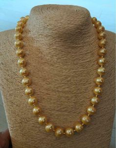 Chaînes Belle 18 pouces 10-11mm véritable collier de perles dorées naturelles de la mer du Sud en or 14 carats
