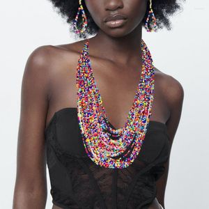 Chaînes Bohemian National Romantique Su Multicouche Collier de perles Ensemble coloré en bois Style africain Chaîne de pull