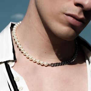 Cadenas Casual Empalme Collar de cadena cubana Hombres Hecho a mano Perlas de imitación de clave baja para joyería Cadenas de regalo