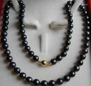 Cadenas Encantador collar de perlas cultivadas en agua salada negra de 8-9 mm 18 