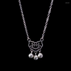 Cadenas China Lucky Lock Bell Vintage collar mujer 925 plata esterlina Nacklace joyería clavícula cadena colgante regalo para mujer