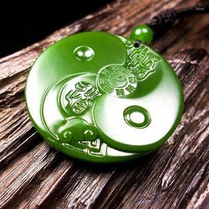 Chaînes Chinois Naturel Vert Jade Taiji Bagua Pendentif Collier Sculpté À La Main Charme Jadeite Bijoux Mode Amulette Cadeaux Pour Hommes Femmes