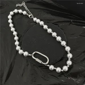Cadenas Escalada Gancho Collar de perlas para hombres Cuentas de acero inoxidable Joyería minimalista Moda coreana