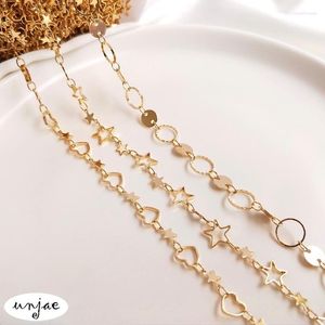 Cadenas Color Preservación 14k Oro Envuelto Cadena hecha a mano Pentágono Estrella Amor Forma Círculo Suelto DIY Pie Pulsera Material