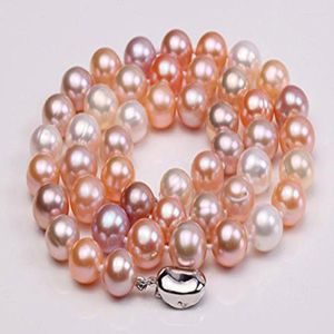 Chaînes colliers de perles colorées 7-8mm collier d'eau douce ronde naturelle 18 