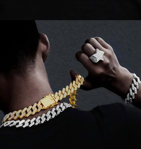 Cadenas Diamante 20 mm Tres filas Rap Cadena cubana de rap llena de collar de hip hop de circón Dominante gótico Big Gold Chains Chains