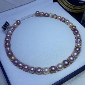 Cadenas DL Classic Agua dulce 10-13 mm Mezcla redonda Color Púrpura Champán Blanco Perlas genuinas Collares para mujeres Regalos de vacaciones