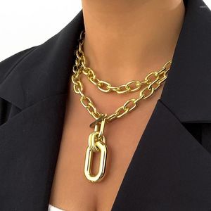 Chaînes exagérer grand Double couche chaîne en métal collier ras du cou pour femmes hommes Hip Hop Punk ancre pendentif colliers bijoux