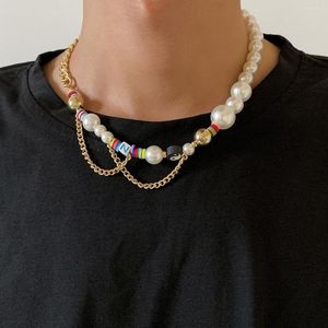 Chaînes collier de perles exagérées pour hommes couleur or tour de cou court Yin Yang lettre bijoux collier Perlas Hombre