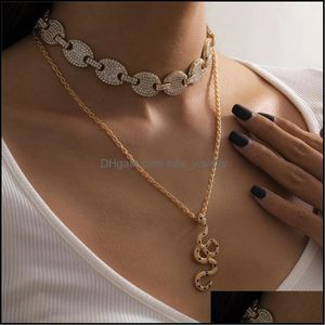 Chaînes Exagération Métal Fl Strass Cochon Nez Boucle Collier Street Style Microinlaid Serpent En Forme De Pendentif Fine Bijoux Chaînes Dr Dhodg