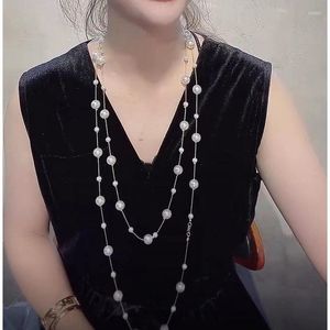 Chaînes Exknl long 2 couches collier de perles simulées femmes pull gland chaîne femme Collares bijoux accessoires en gros