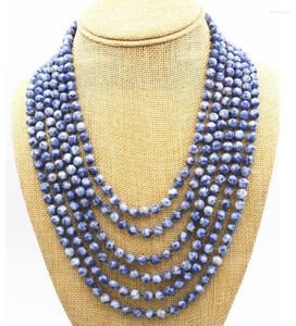 Chaînes Fashion 6 Row Mm Natural Lapis Lazuli Beads Jewelry Necklace 17-22 Inch