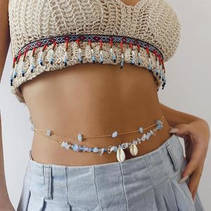 Cadenas de aleación de moda turquesa multicapa arroz cuenta cuerpo cadena con cuentas Shell cintura para mujeres Sexy playa vacaciones regalo al por mayor