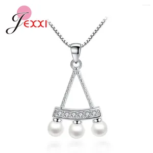 Chaînes Mode Cristal Autrichien Blanc Perle Pendentif Collier Bijoux Classique Robe De Mariée 925 Sterling Argent Swing En Forme