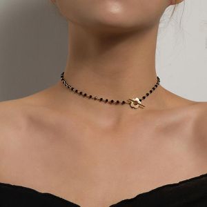 Chaînes Mode Luxe Noir Cristal Verre Perle Chaîne Collier Ras Du Cou Pour Femmes Fleur Lariat Serrure Collier CadeauxChaînes