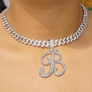 Chaînes mode pavé cristal A-Z Cursive initiale lettre pendentif collier pour femmes glacé cubain lien chaîne Hip Hop bijoux