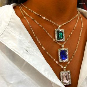 Chaînes mode rouge vert carré cristal pendentif collier pour femmes hommes couleur or torsadé chaîne tour de cou bijoux de luxe cadeau