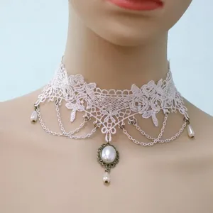 Chaînes Mode Blanc Dentelle Pompon Ras Du Cou Tempérament Perle Pendentif Collier Pour Femmes Bijoux De Mariage De Mariée