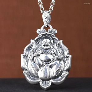 Cadenas Glosa Maitreya Buddha Collar de flores de loto Agua Guanyin Bodhisattva 925 Pargente de plata Estilo chino Joyas finas