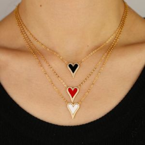 Cadenas Collar de cadena de eslabones pequeños llenos de oro con Cz alrededor de esmalte Negro Rojo Blanco Corazón Collares pendientes para mujeres Joyería de boda