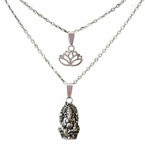 Cadenas góticas elefante Ganesh Lotus Om Ohm colgante collar mujeres Yoga Hamsa mano capas multicapa gargantilla Punk joyería regalo